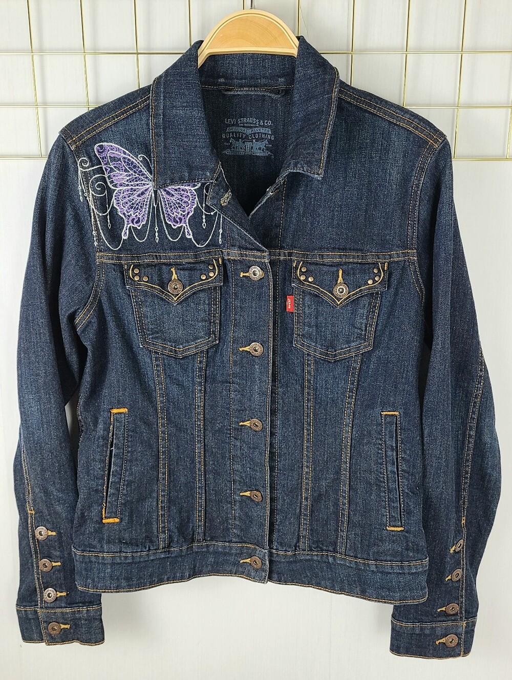 Levi's Custom Butterfly Free Spirit Embroidered Denim Jean Jacket